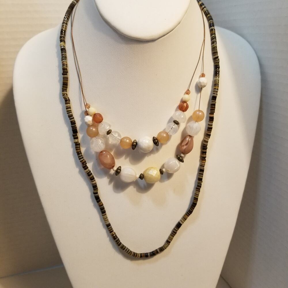 Two necklaces14" wire with 3" extension/Vintage 22 inch shell disk necklace